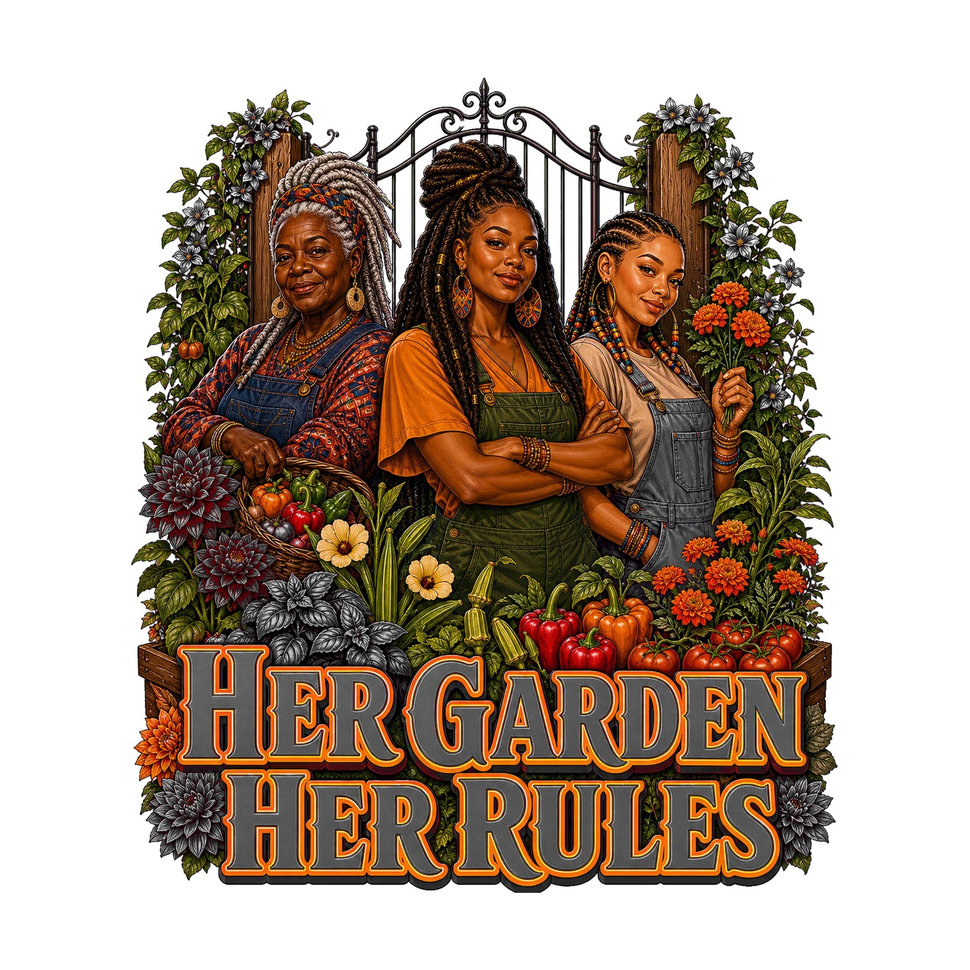 Her Garden Her Rules Women's Plant Lover Graphic Tee artwork detail