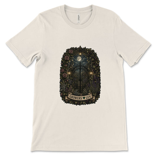Moonlit Garden Gate Women's Bella Canvas Graphic Tee in Natural