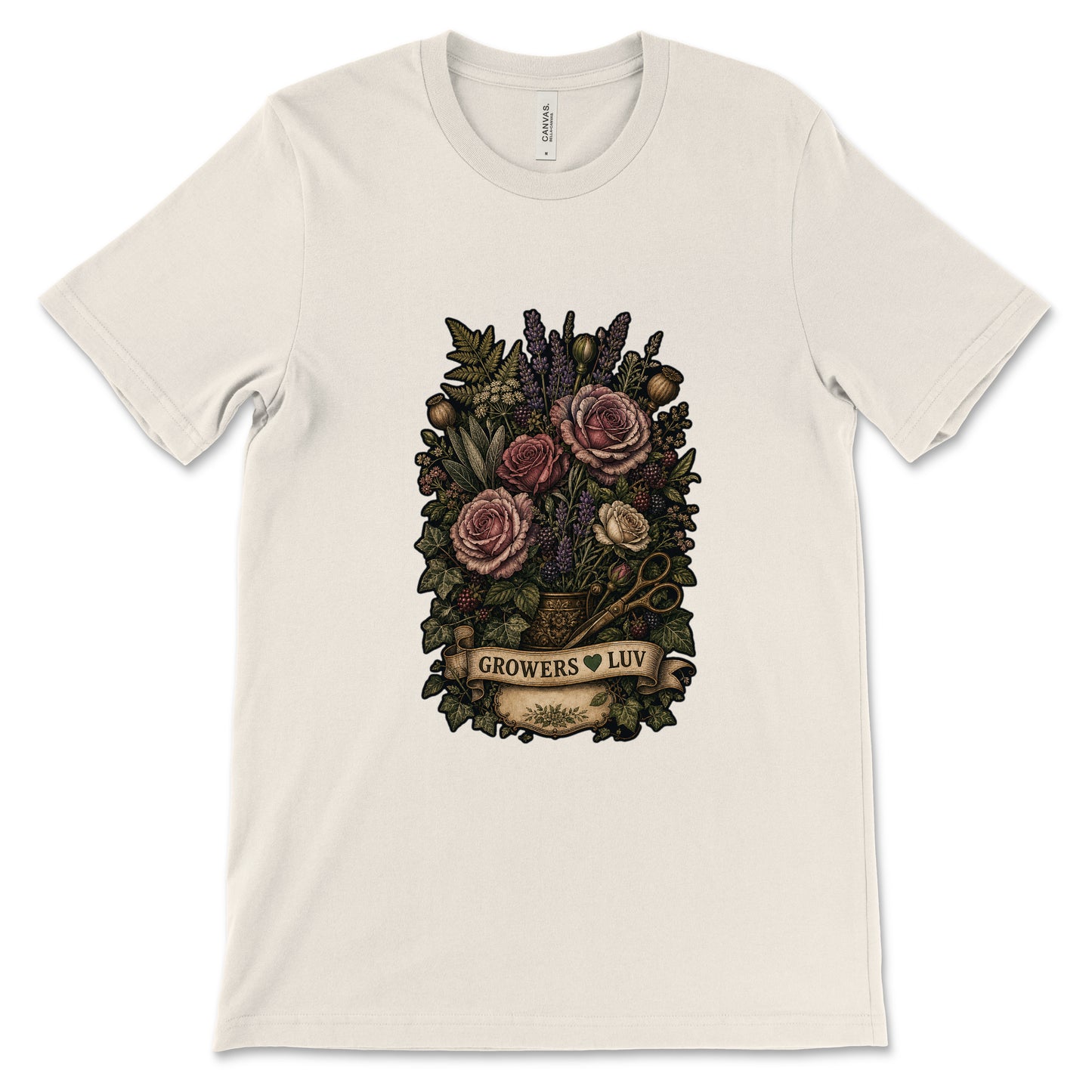 Dark Floral Bouquet Women's Bella Canvas Graphic Tee in Natural