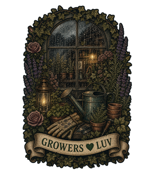 Rainy Potting Window Large Natural Tote Bag artwork detail