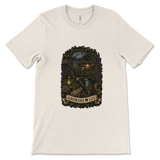 Rainy Potting Window Women's Bella Canvas Graphic Tee in Natural