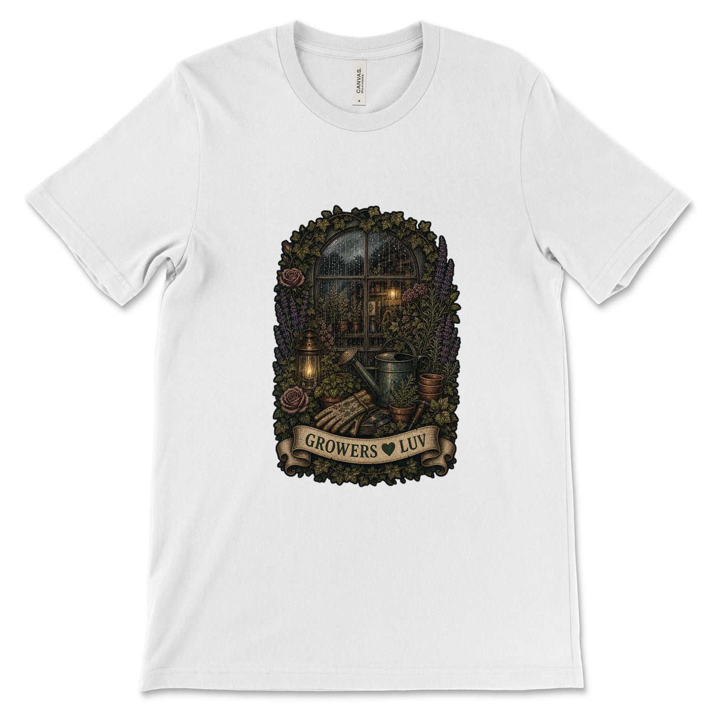 Rainy Potting Window Women's Bella Canvas Graphic Tee