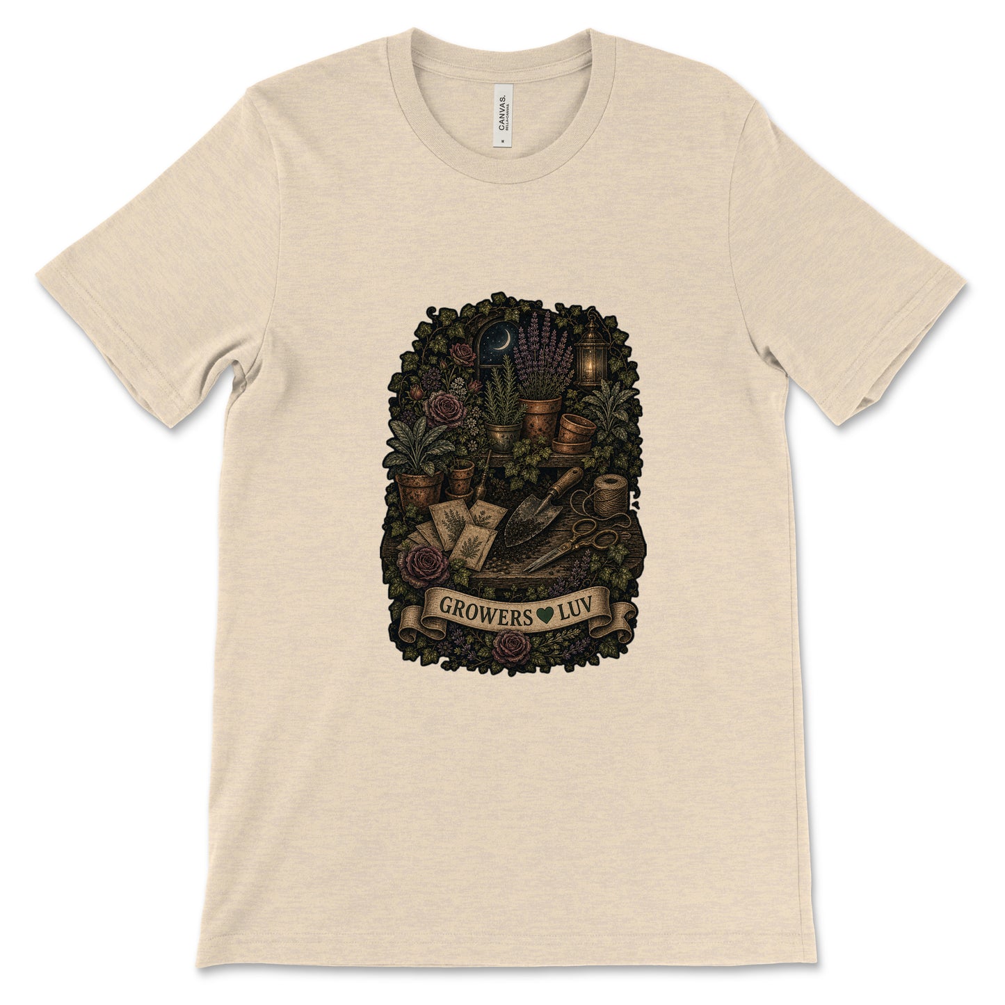 Midnight Potting Bench Women's Bella Canvas Graphic Tee in Heather Dust