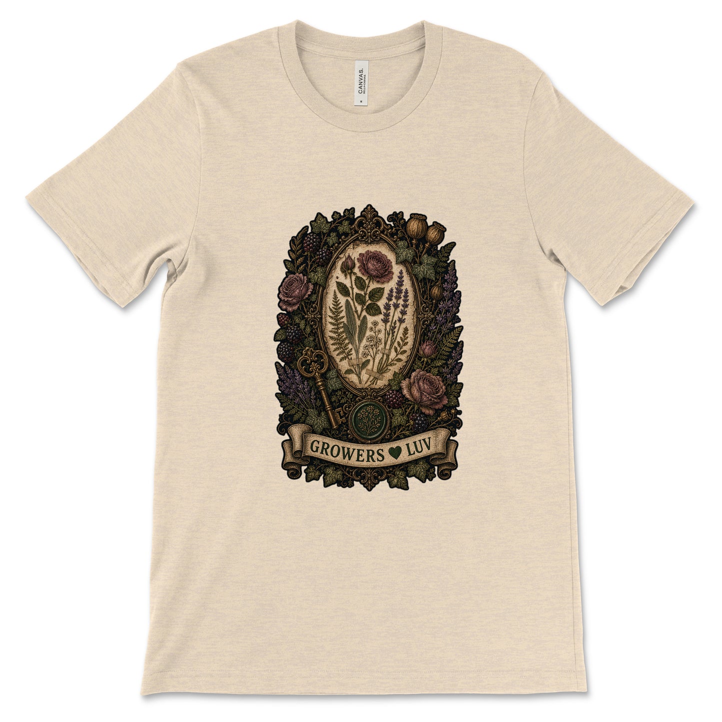 Victorian Herbarium Key Women's Bella Canvas Graphic Tee in Heather Dust