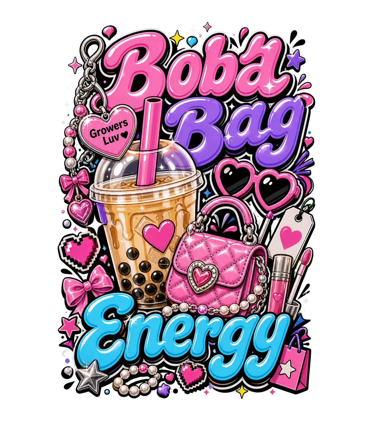 Boba Bag Energy Women's Bella Canvas Graphic Tee artwork detail