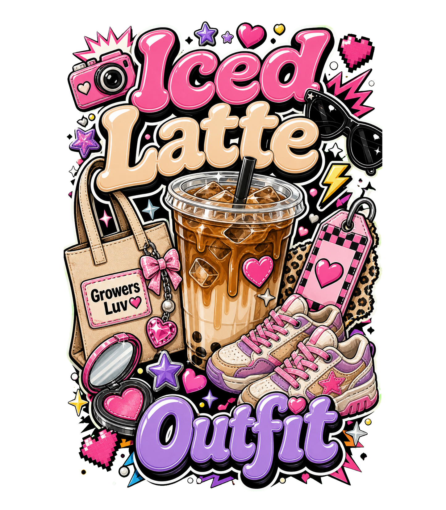 Iced Latte Outfit Women's Bella Canvas Graphic Tee artwork detail