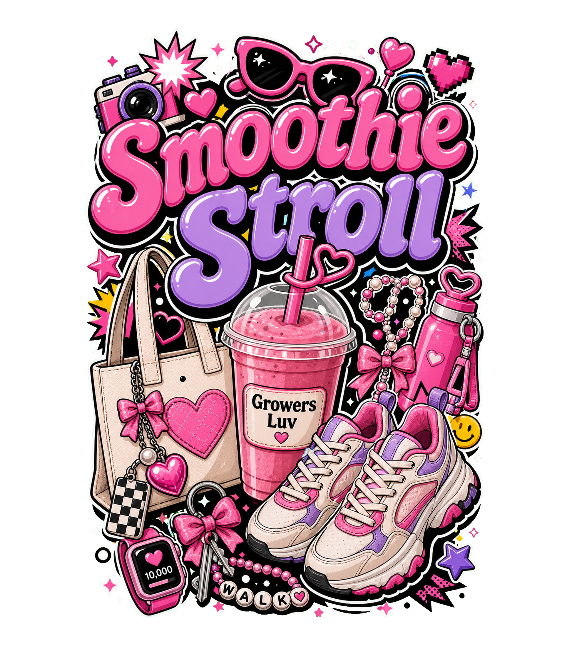Smoothie Stroll Women's Bella Canvas Graphic Tee artwork detail