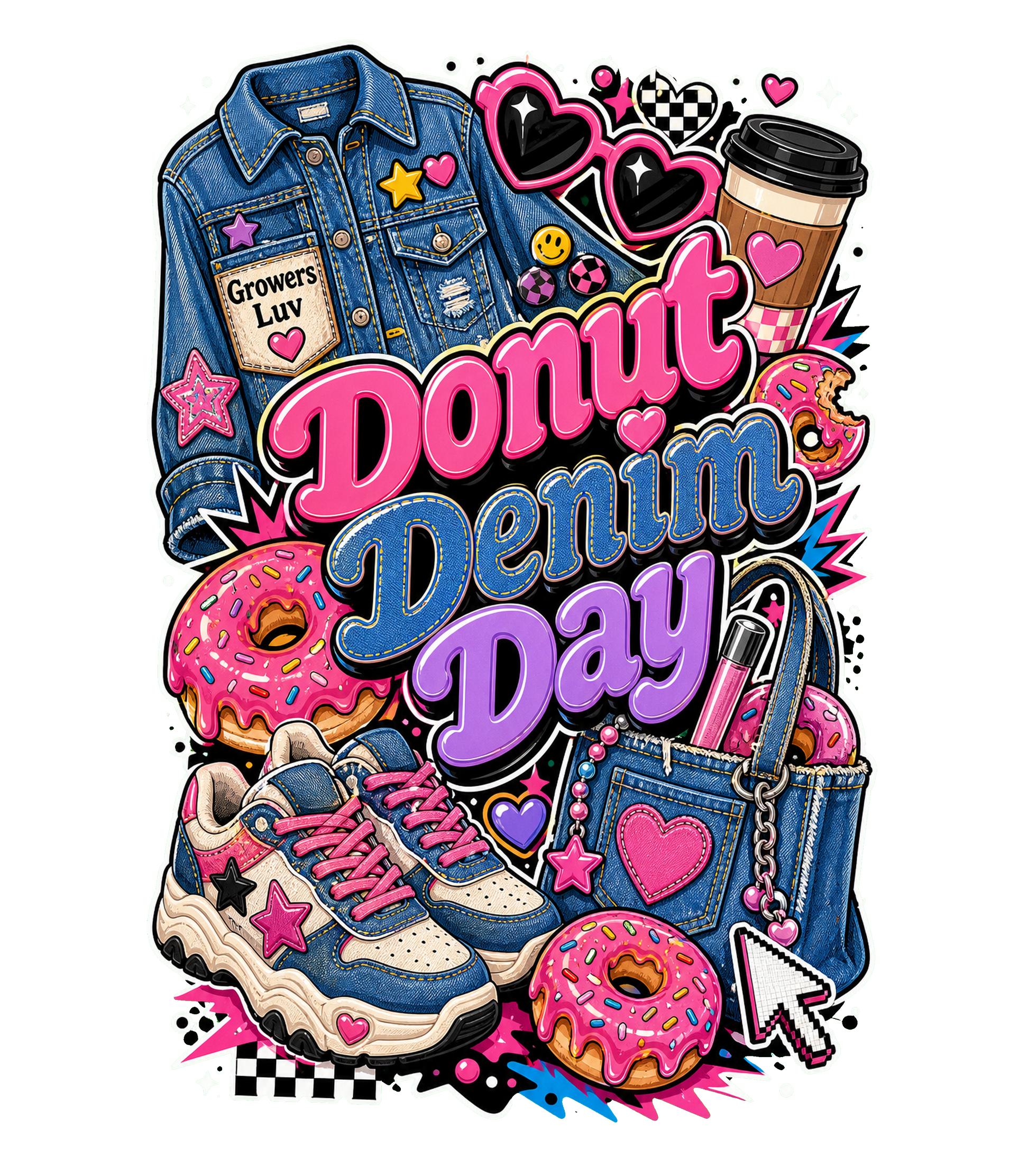 Donut Denim Day Women's Bella Canvas Graphic Tee artwork detail