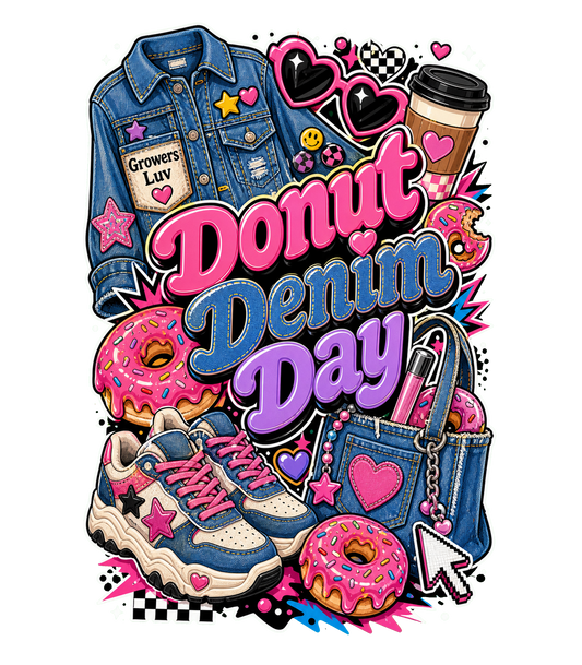 Donut Denim Day Women's Bella Canvas Graphic Tee artwork detail