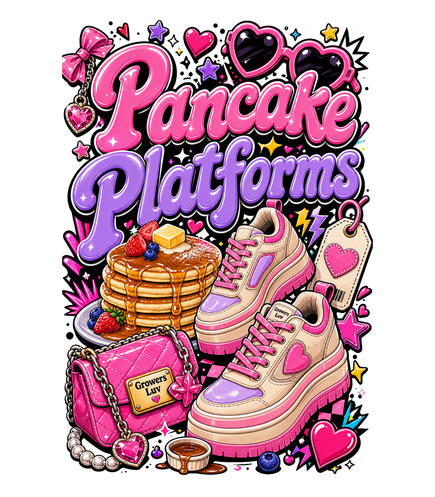 Pancake Platforms Women's Bella Canvas Graphic Tee artwork detail