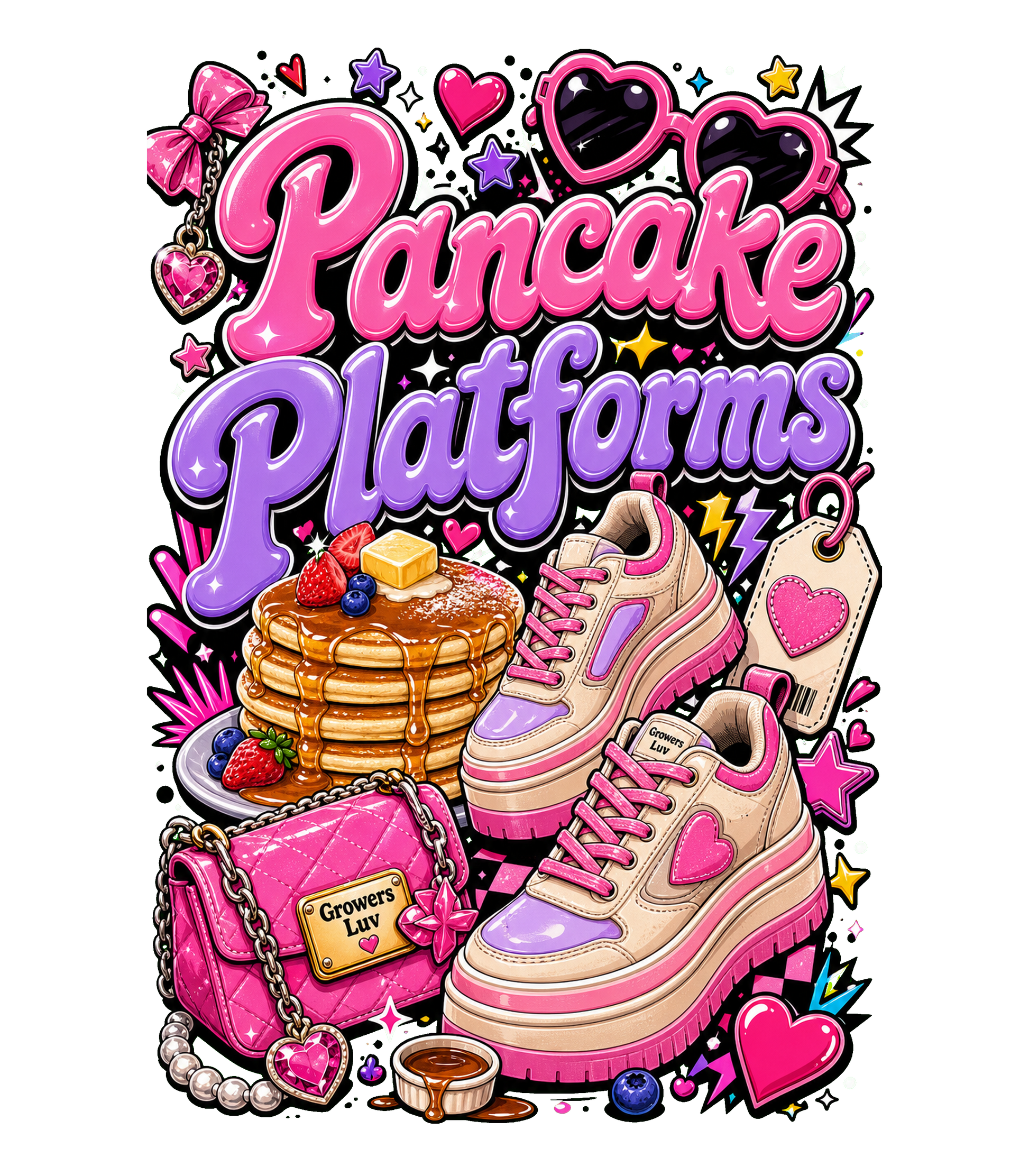 Pancake Platforms Women's Bella Canvas Graphic Tee artwork detail