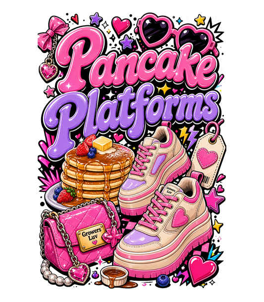Pancake Platforms Women's Bella Canvas Graphic Tee artwork detail