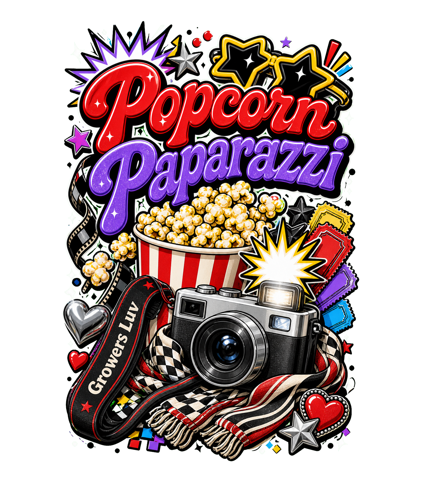 Popcorn Paparazzi Women's Bella Canvas Graphic Tee artwork detail