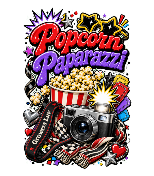 Popcorn Paparazzi Women's Bella Canvas Graphic Tee artwork detail