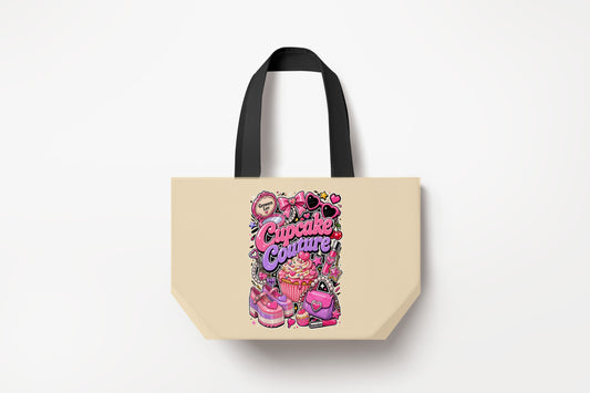 Cupcake Couture Large Natural Tote Bag product mockup on natural tote bag
