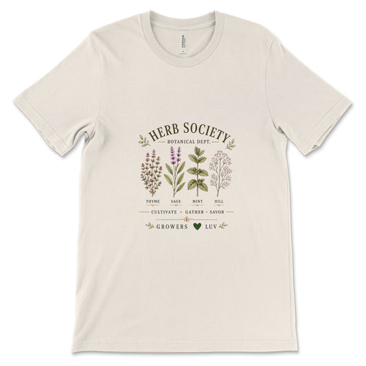 Herb Society Botanical Dept Women's Bella Canvas Graphic Tee in Natural