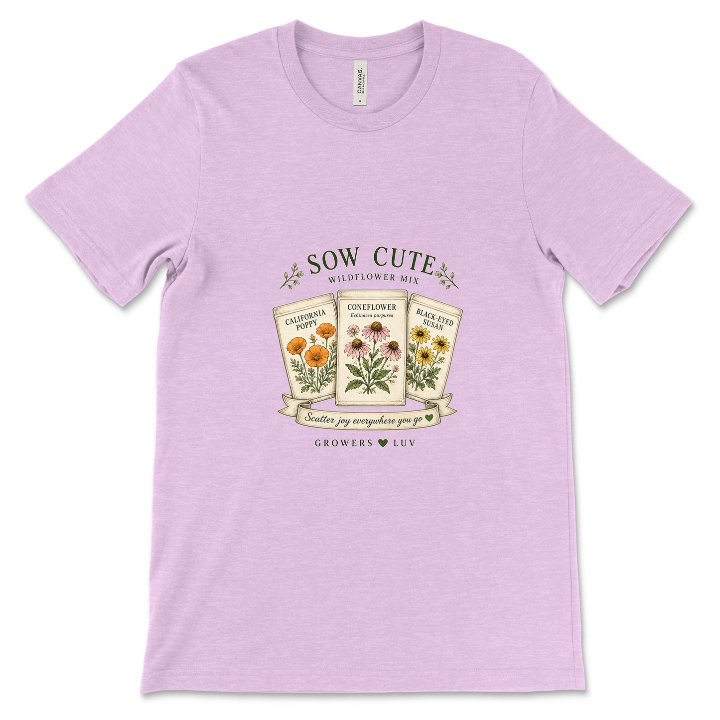 Sow Cute Wildflower Mix Women's Bella Canvas Graphic Tee in Heather Prism Lilac