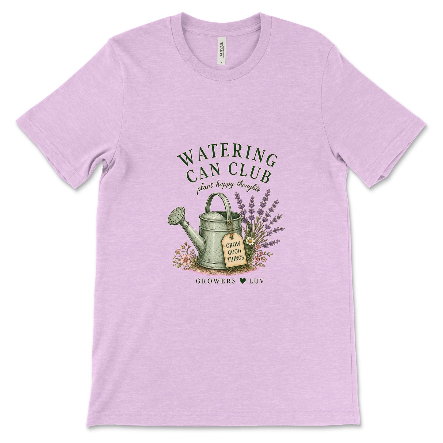 Watering Can Club Women's Bella Canvas Graphic Tee in Heather Prism Lilac