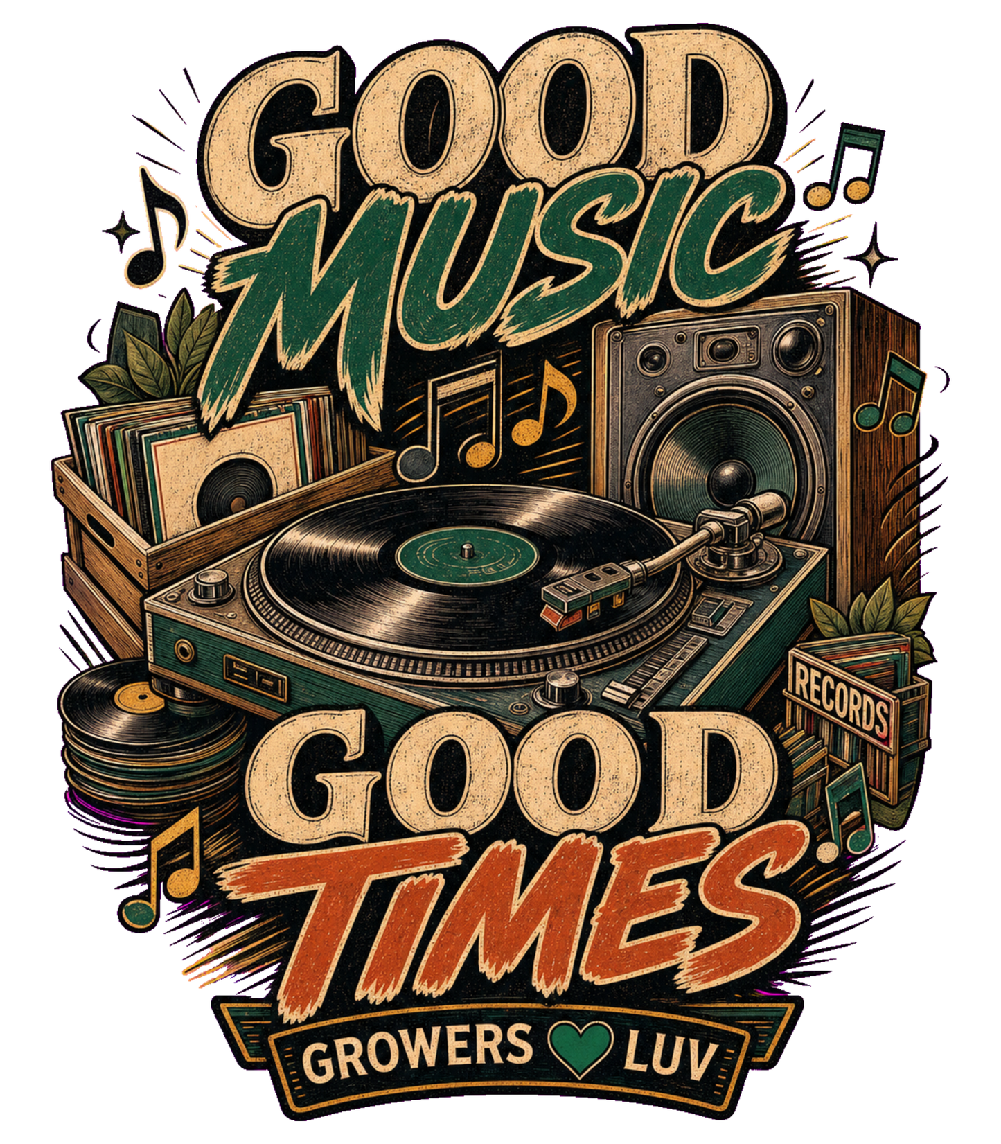 Good Music Good Times Women's Bella Canvas Graphic Tee artwork detail