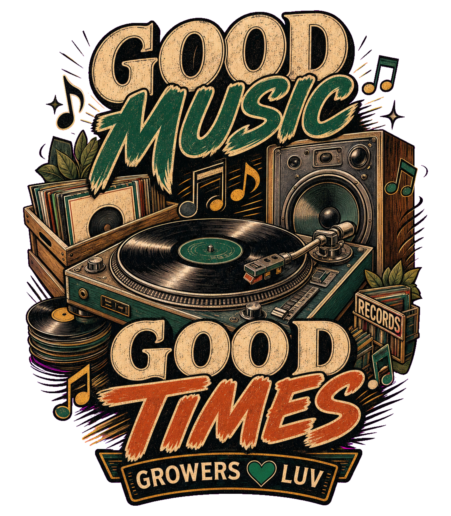 Good Music Good Times Women's Bella Canvas Graphic Tee artwork detail