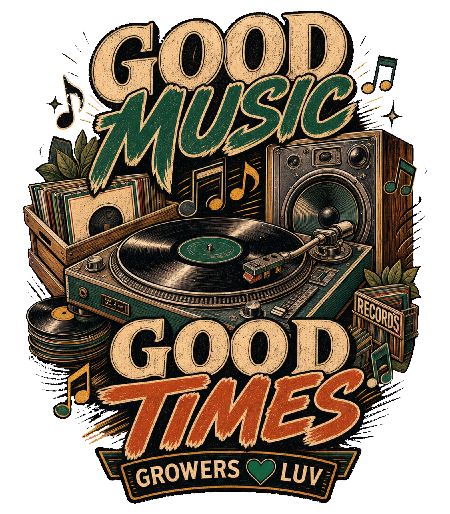 Good Music Good Times Large Natural Tote Bag artwork detail