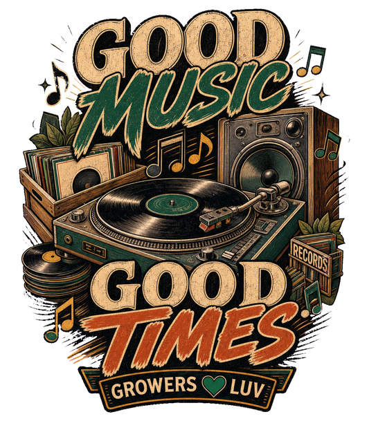Good Music Good Times Large Natural Tote Bag artwork detail