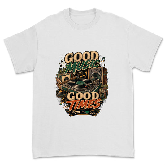 Good Music Good Times Men's Gildan Graphic Tee in White