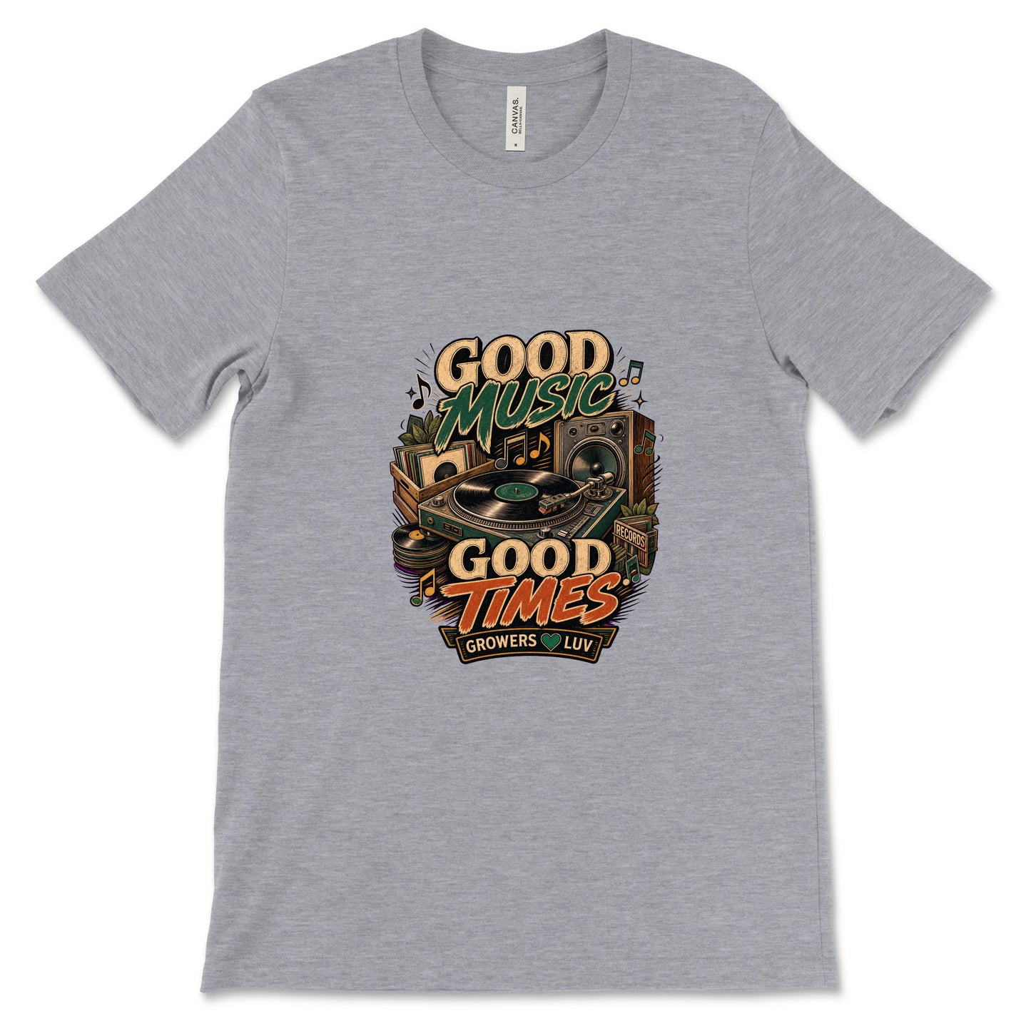 Good Music Good Times Women's Bella Canvas Graphic Tee in Athletic Heather