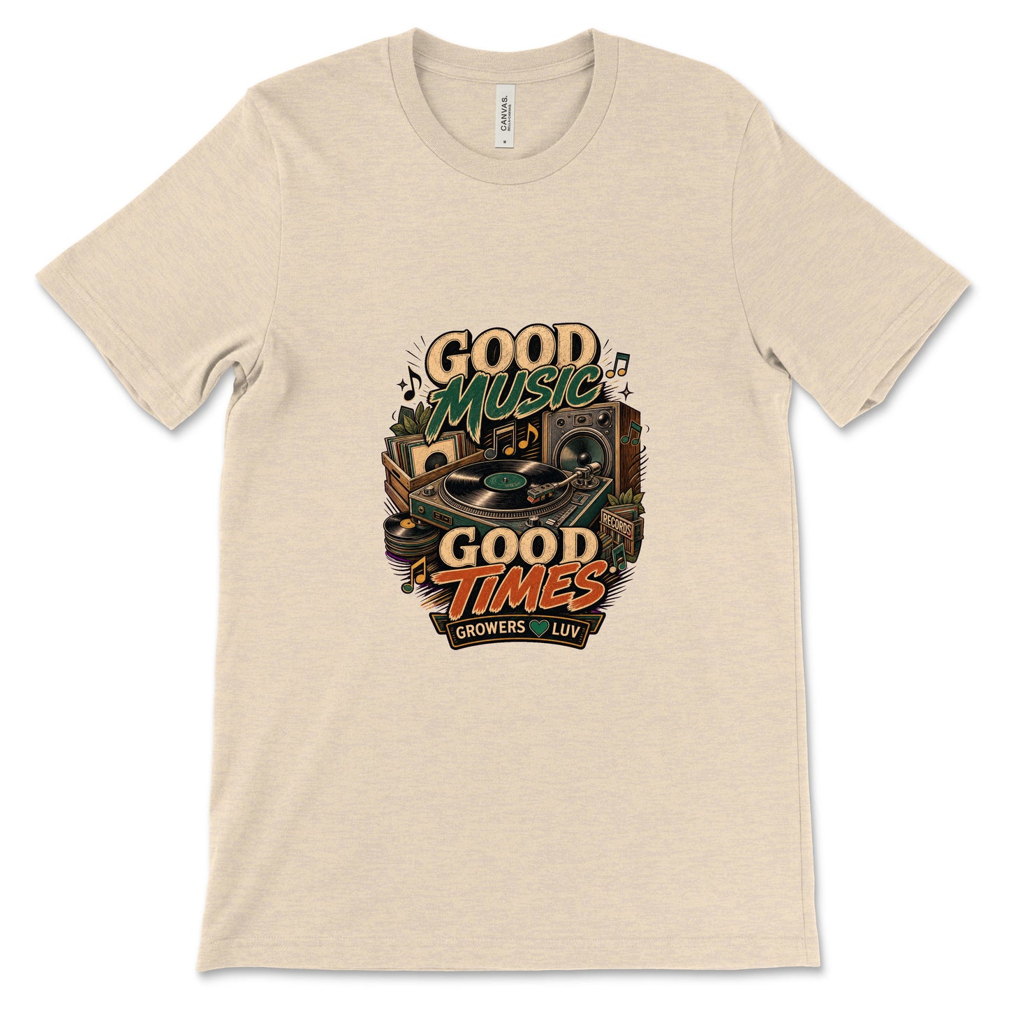Good Music Good Times Women's Bella Canvas Graphic Tee in Heather Dust