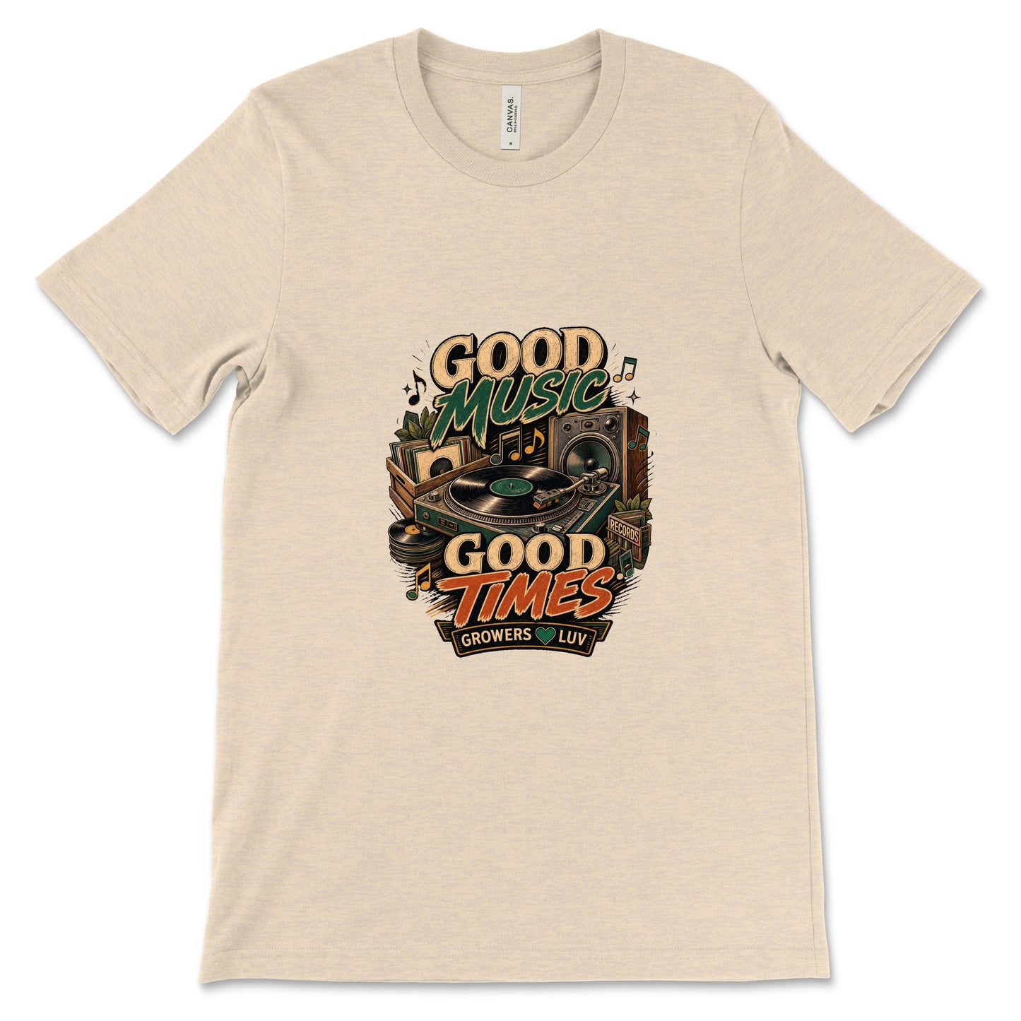 Good Music Good Times Women's Bella Canvas Graphic Tee in Heather Dust