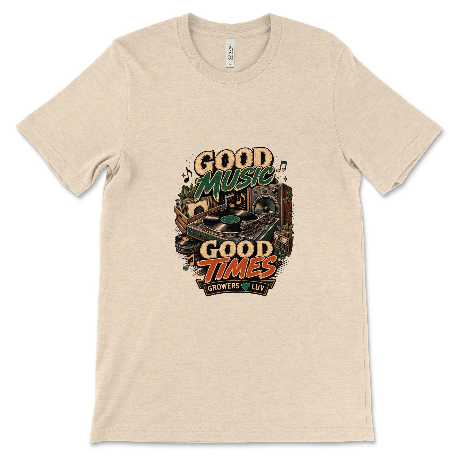 Good Music Good Times Women's Bella Canvas Graphic Tee in Heather Dust