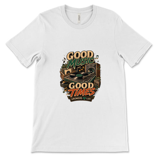 Good Music Good Times Women's Bella Canvas Graphic Tee in White