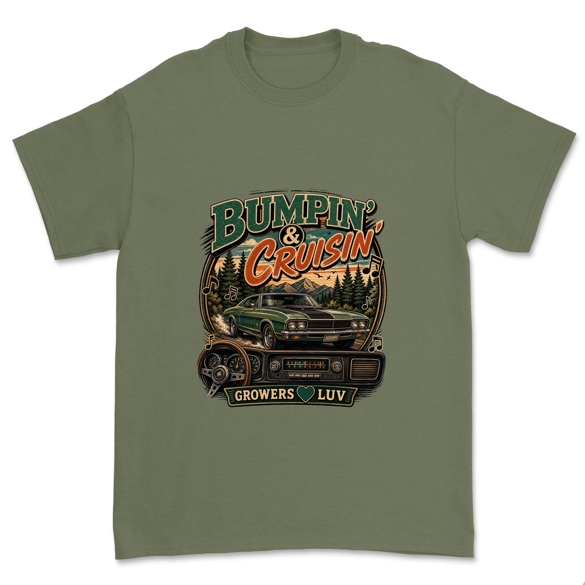 Bumpin And Cruisin Men's Gildan Graphic Tee in Military Green