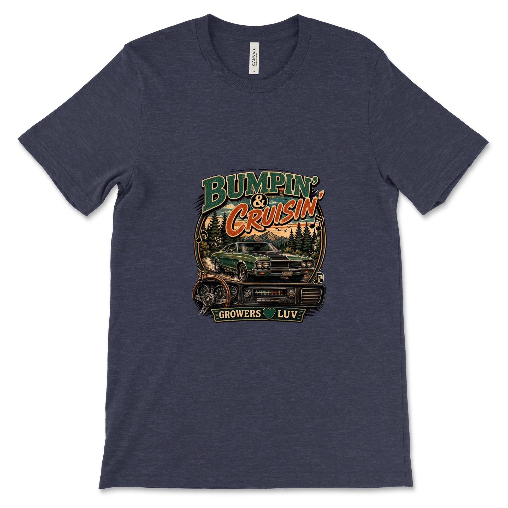 Bumpin And Cruisin Women's Bella Canvas Graphic Tee in Heather Midnight Navy