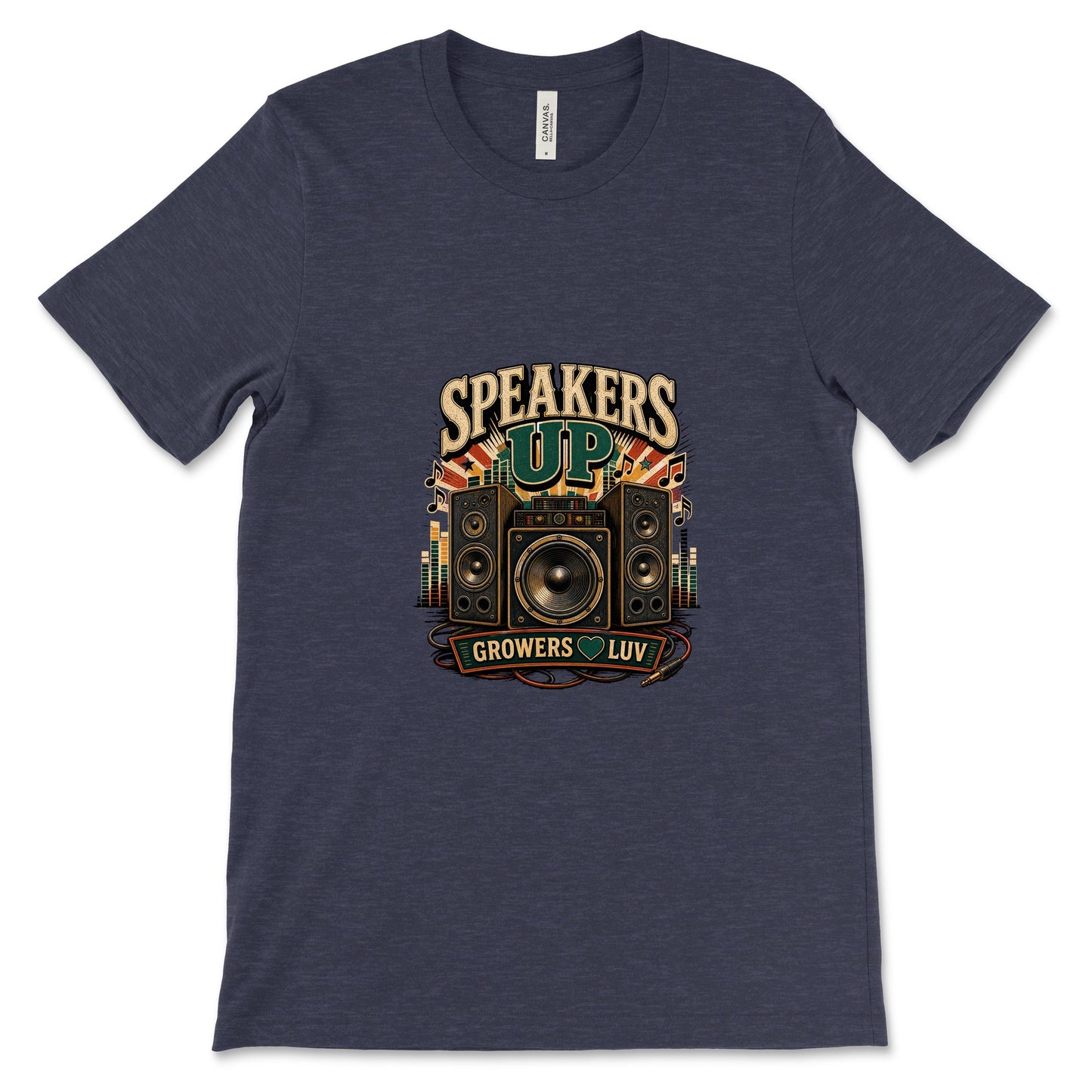 Speakers Up Women's Bella Canvas Graphic Tee in Heather Midnight Navy