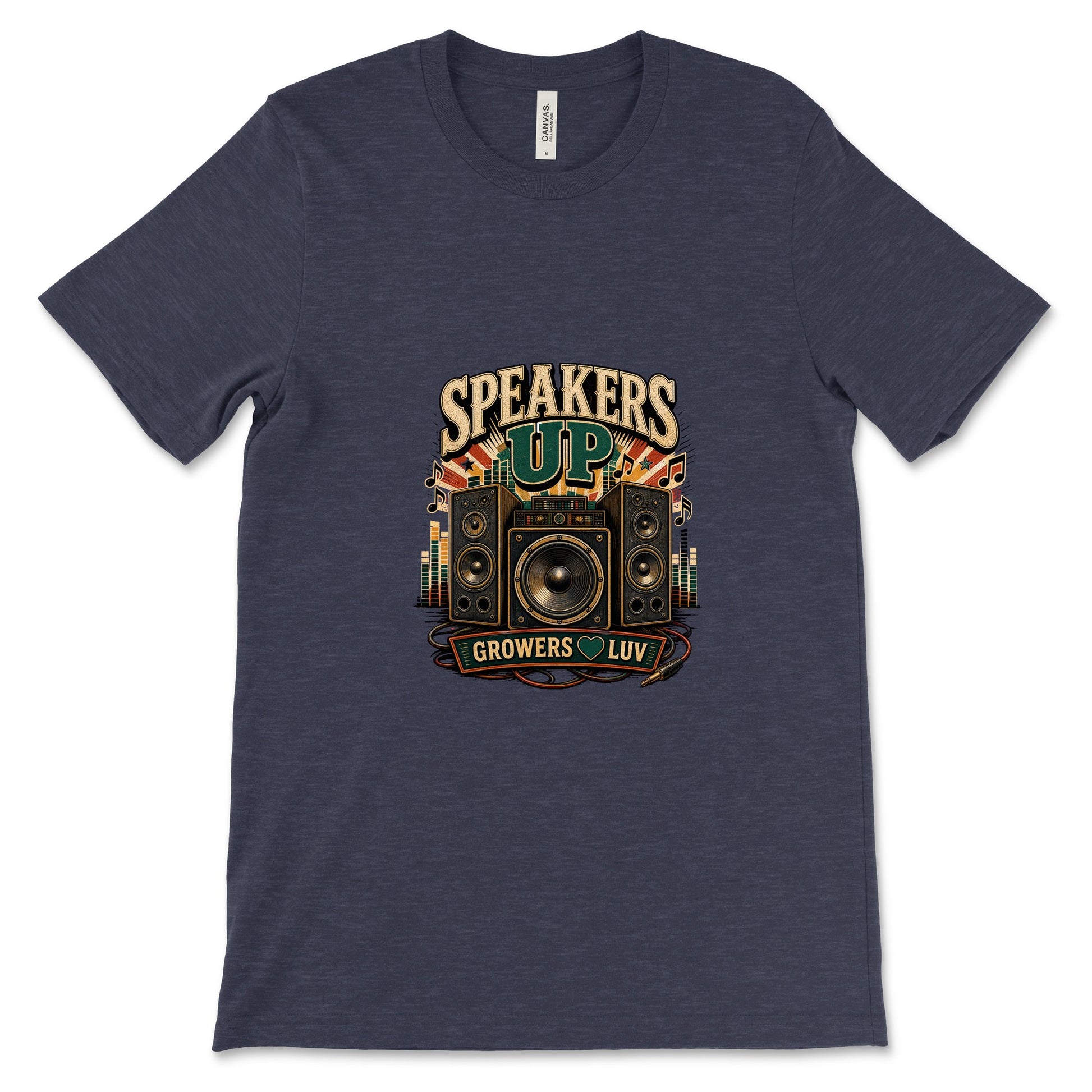 Speakers Up Women's Bella Canvas Graphic Tee in Heather Midnight Navy