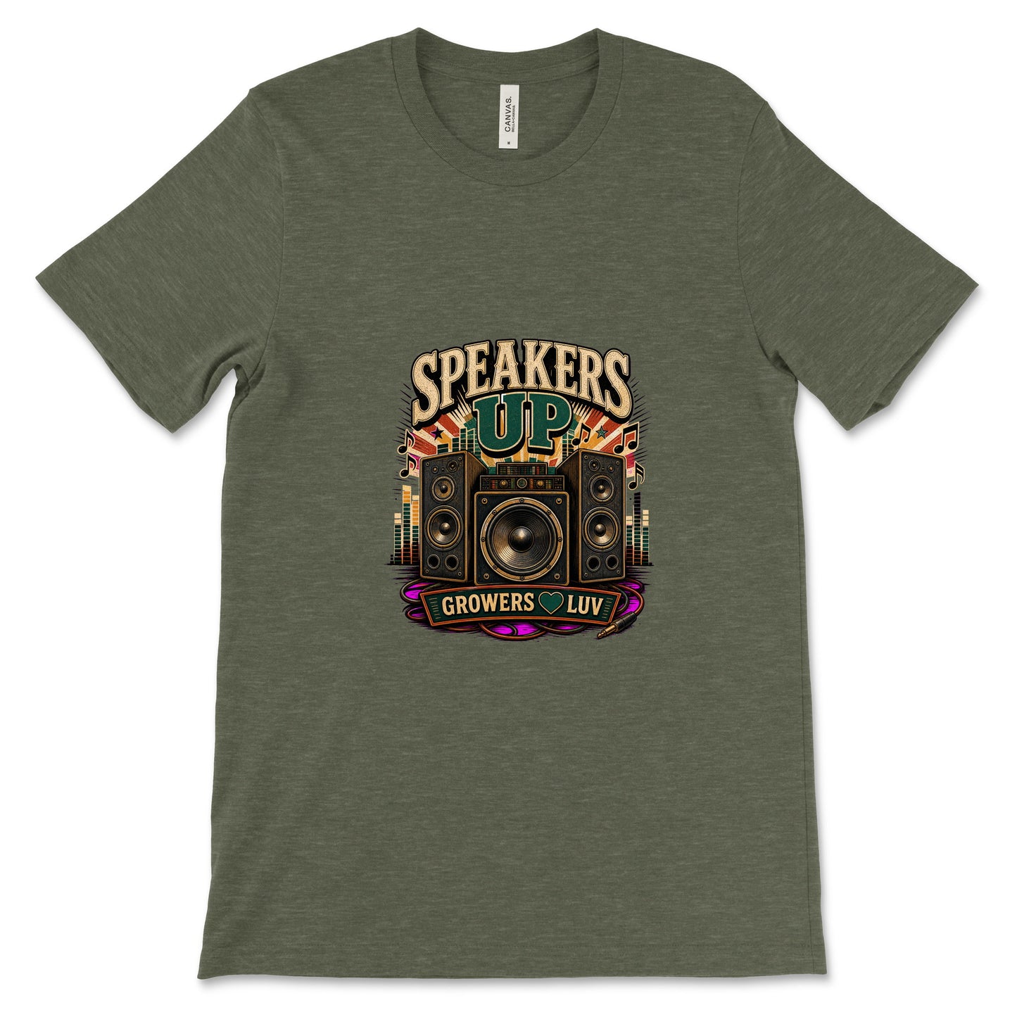Speakers Up Women's Bella Canvas Graphic Tee in Heather Military Green