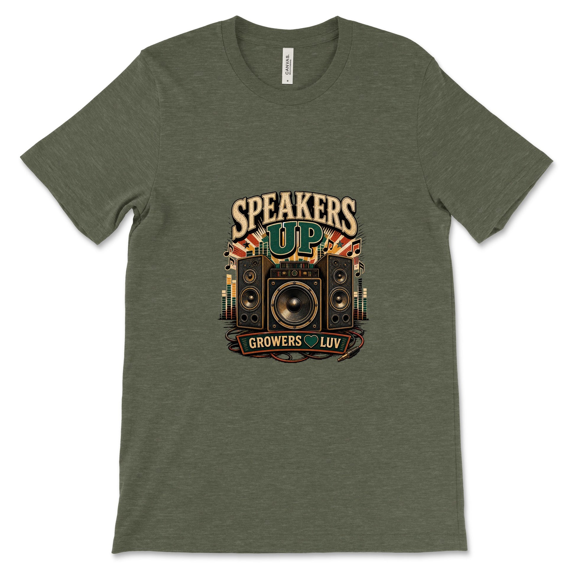 Speakers Up Women's Bella Canvas Graphic Tee in Heather Military Green