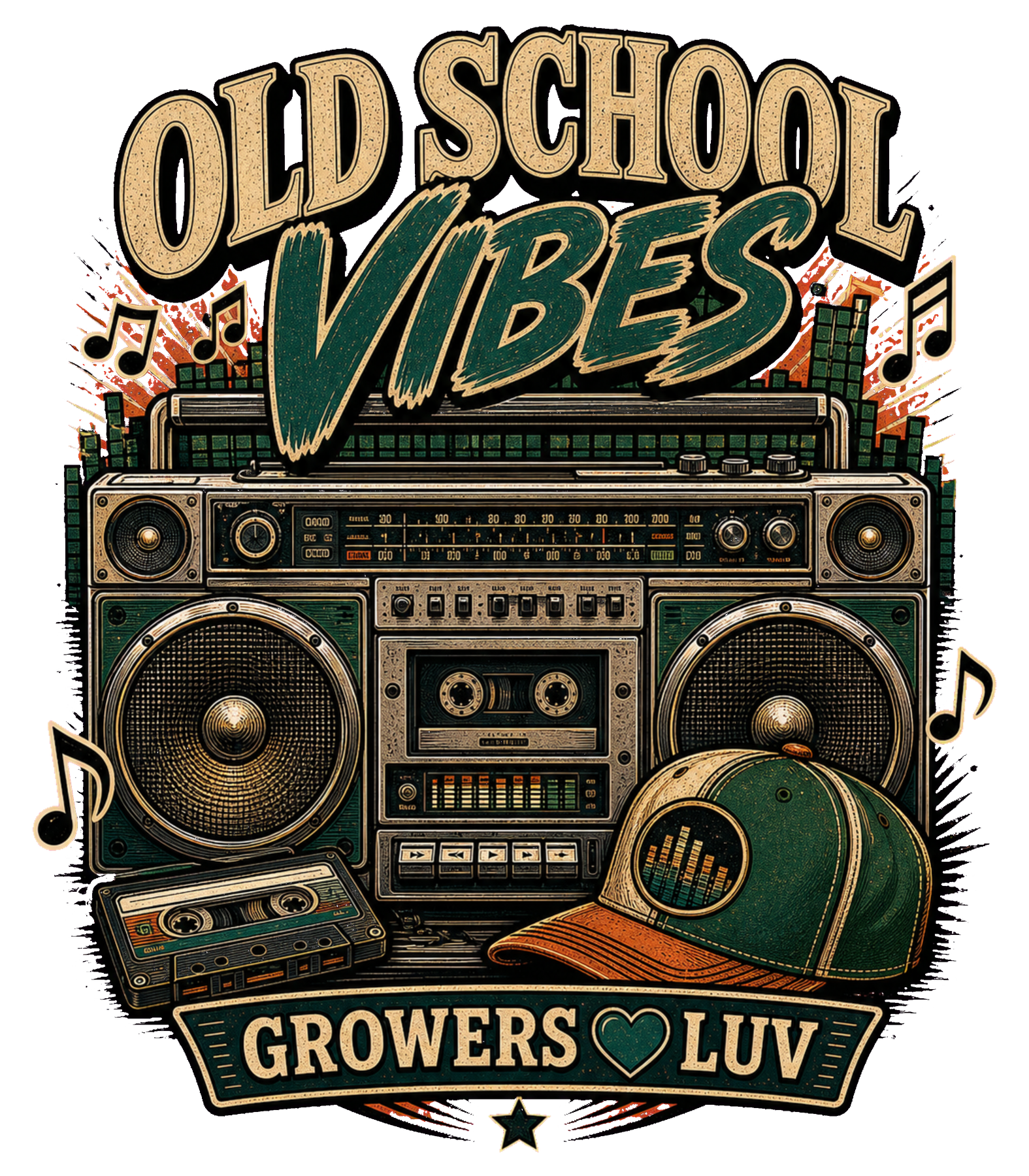 Old School Vibes Large Natural Tote Bag artwork detail
