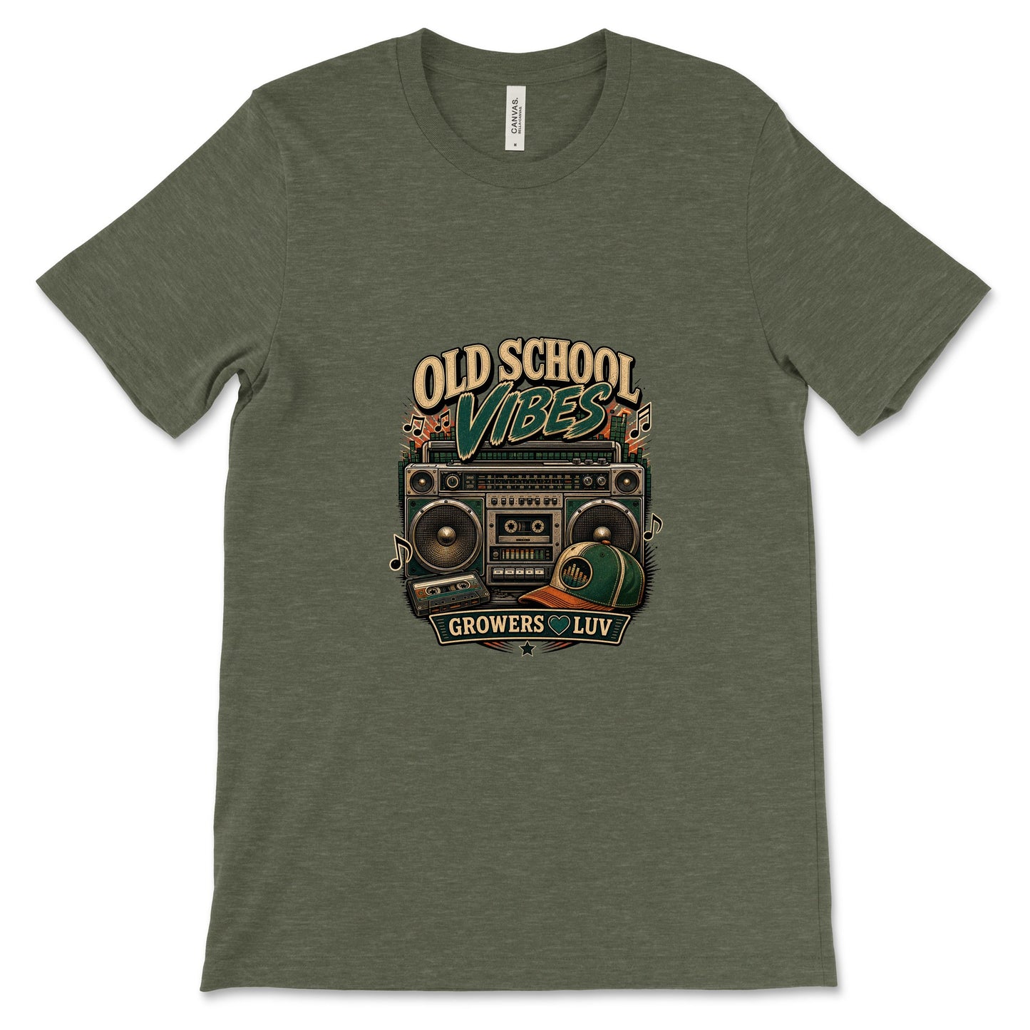 Old School Vibes Women's Bella Canvas Graphic Tee in Heather Military Green