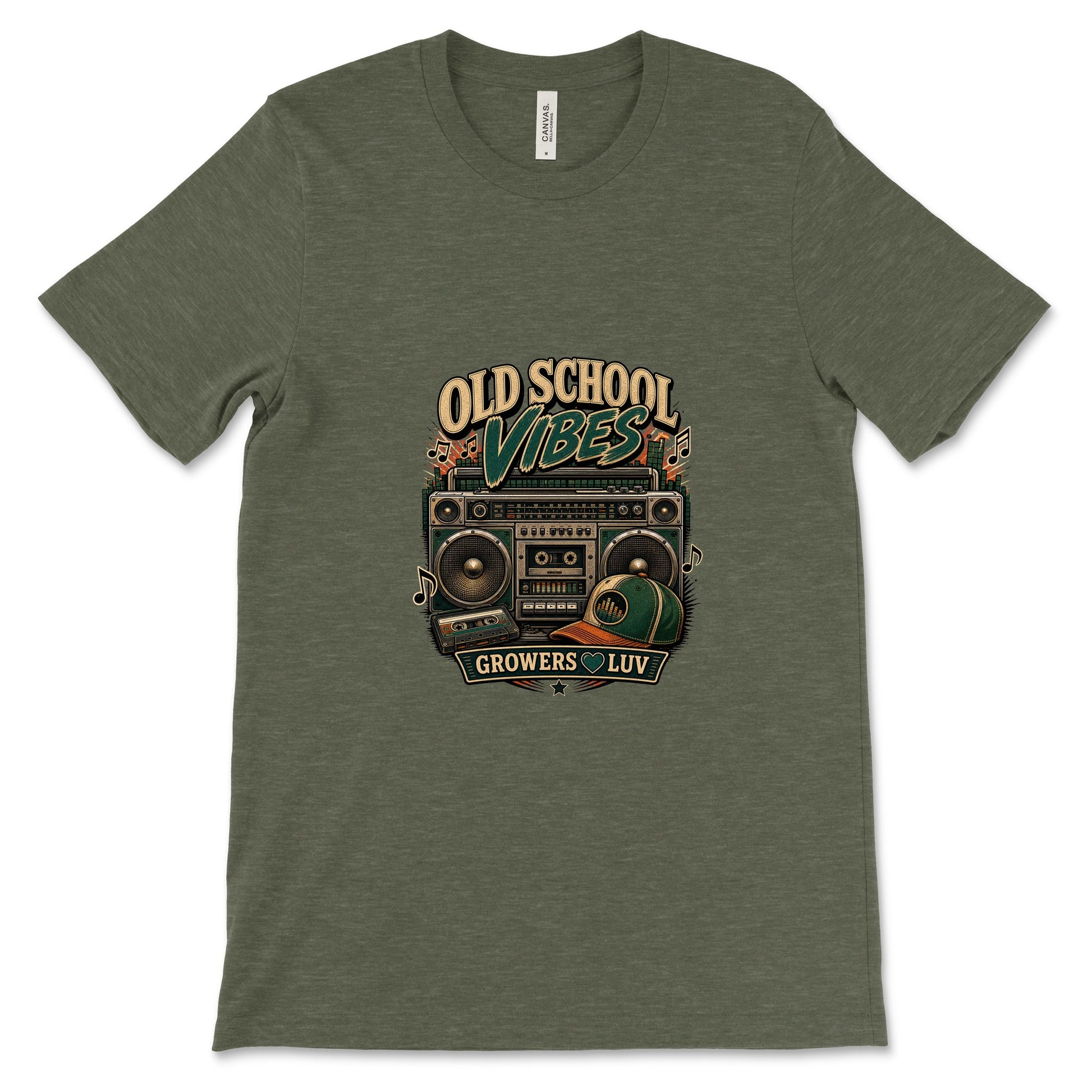 Old School Vibes Women's Bella Canvas Graphic Tee in Heather Military Green
