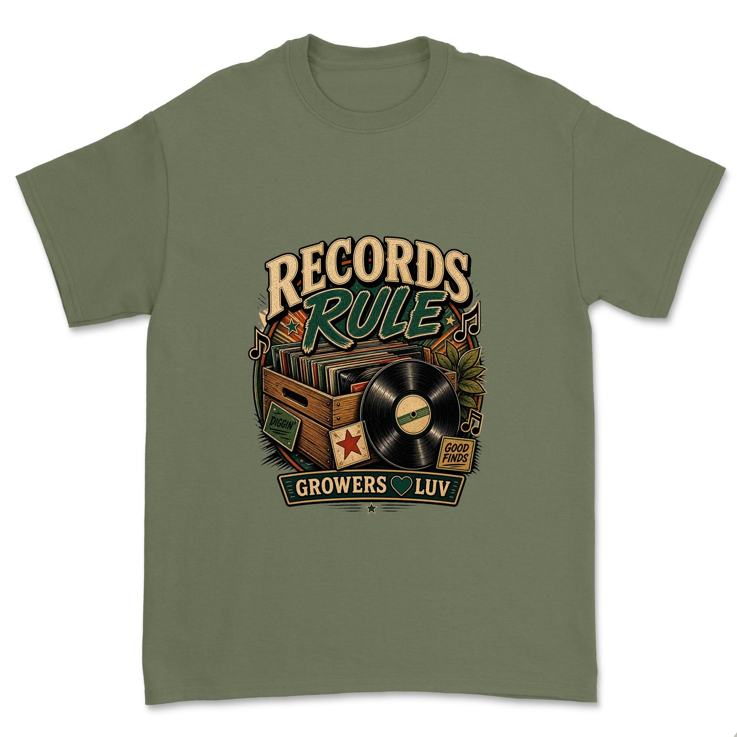 Records Rule Men's Gildan Graphic Tee in Military Green
