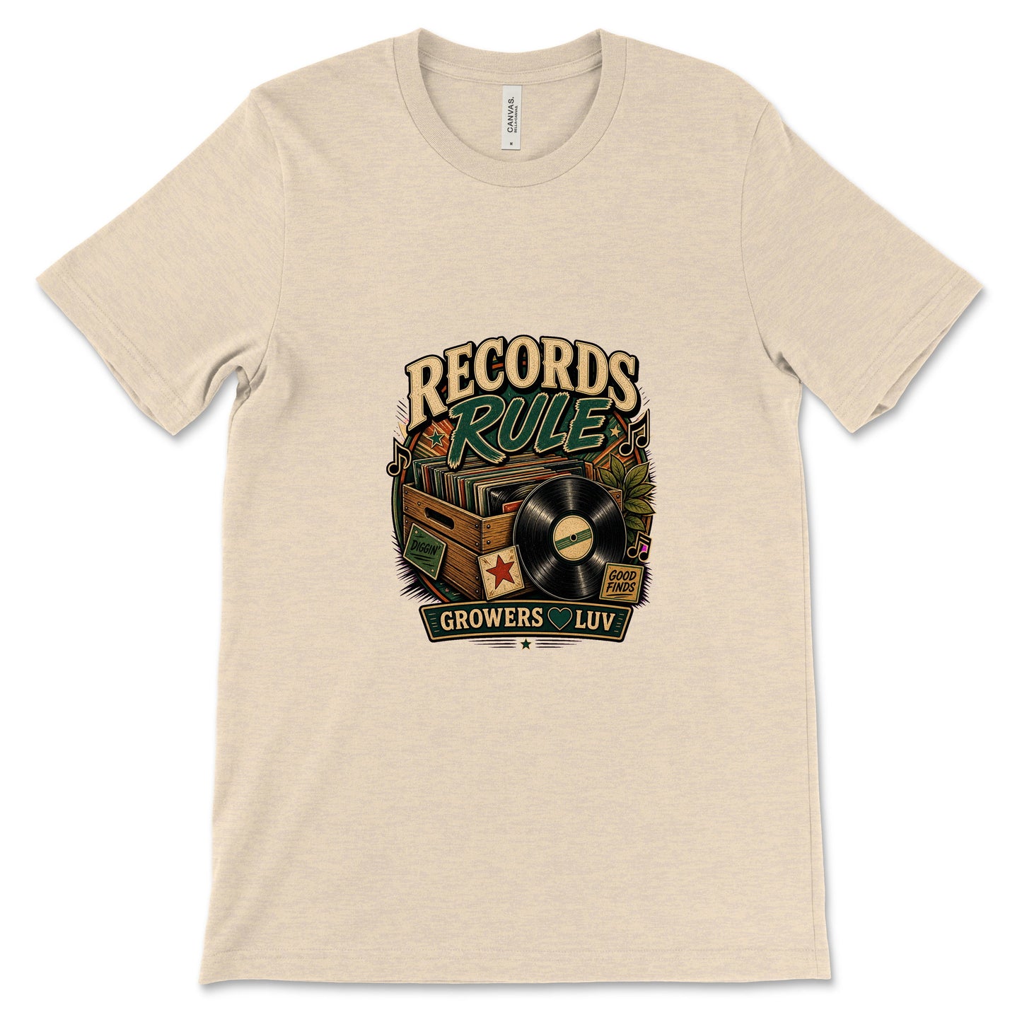 Records Rule Women's Bella Canvas Graphic Tee in Heather Dust