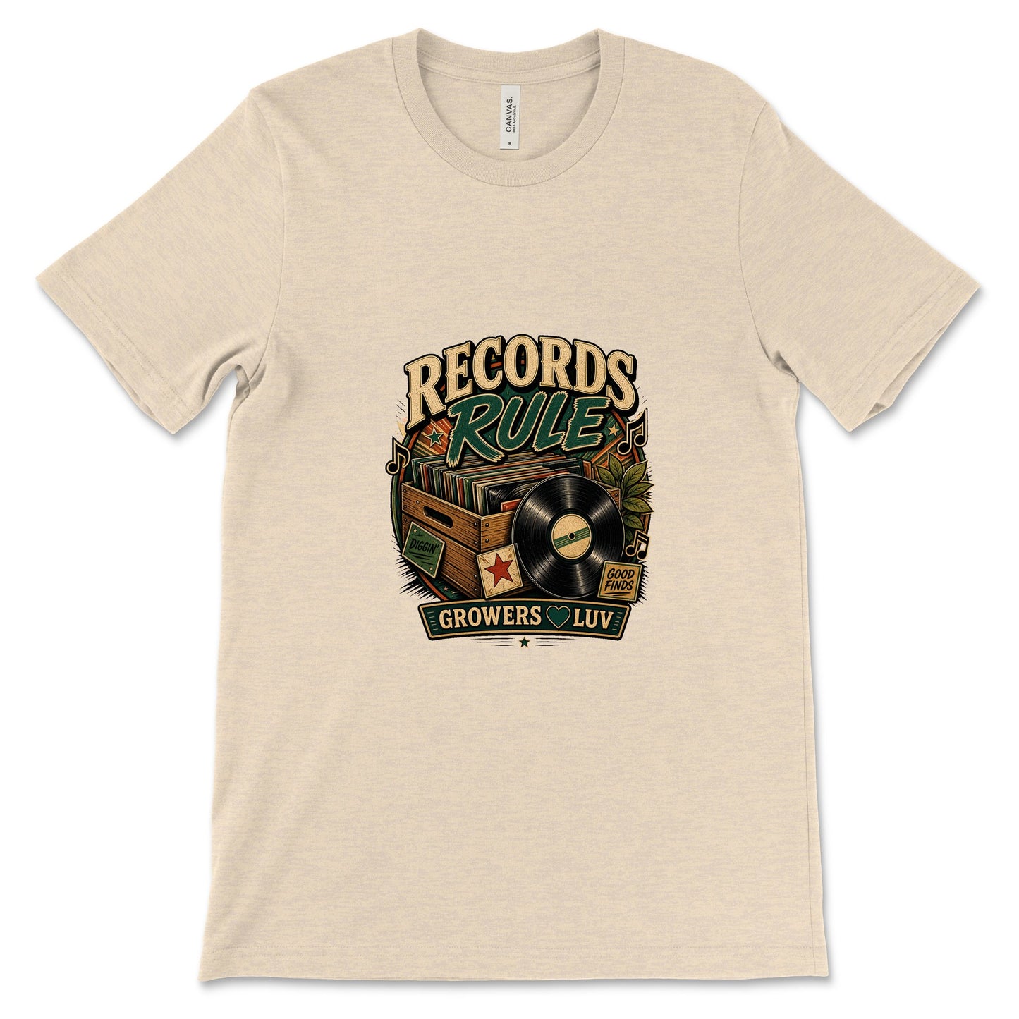 Records Rule Women's Bella Canvas Graphic Tee in Heather Dust