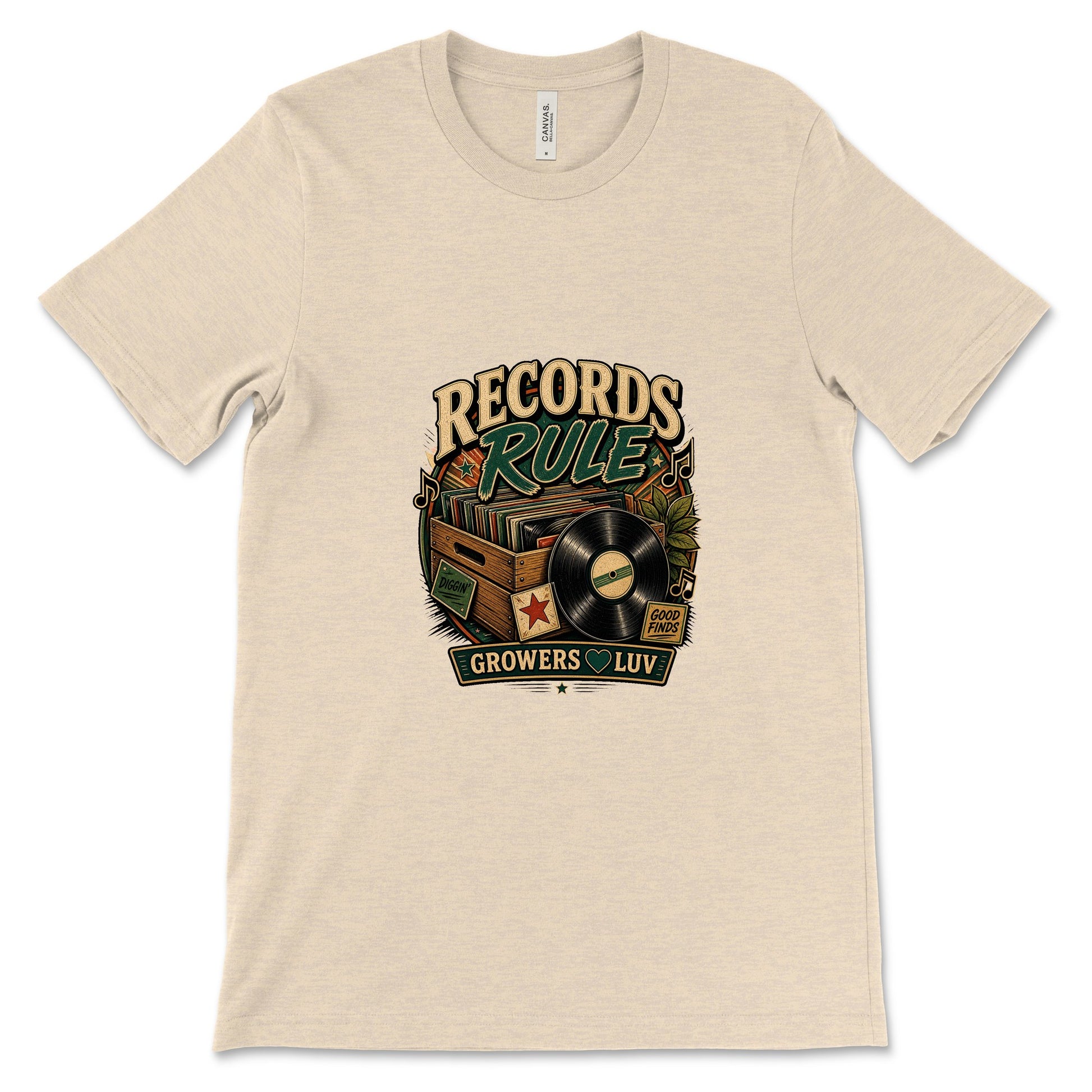 Records Rule Women's Bella Canvas Graphic Tee in Heather Dust