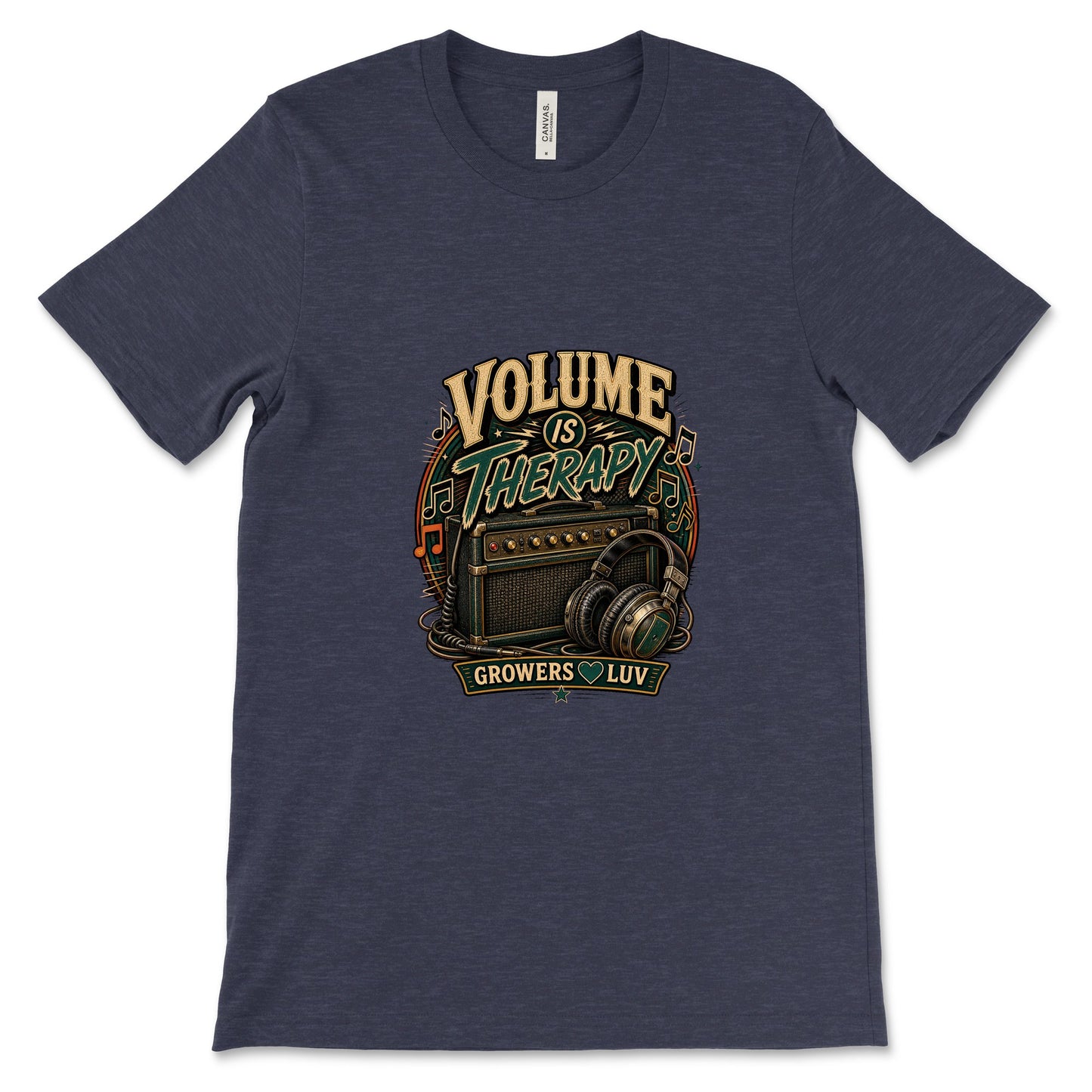 Volume Is Therapy Women's Bella Canvas Graphic Tee in Heather Midnight Navy