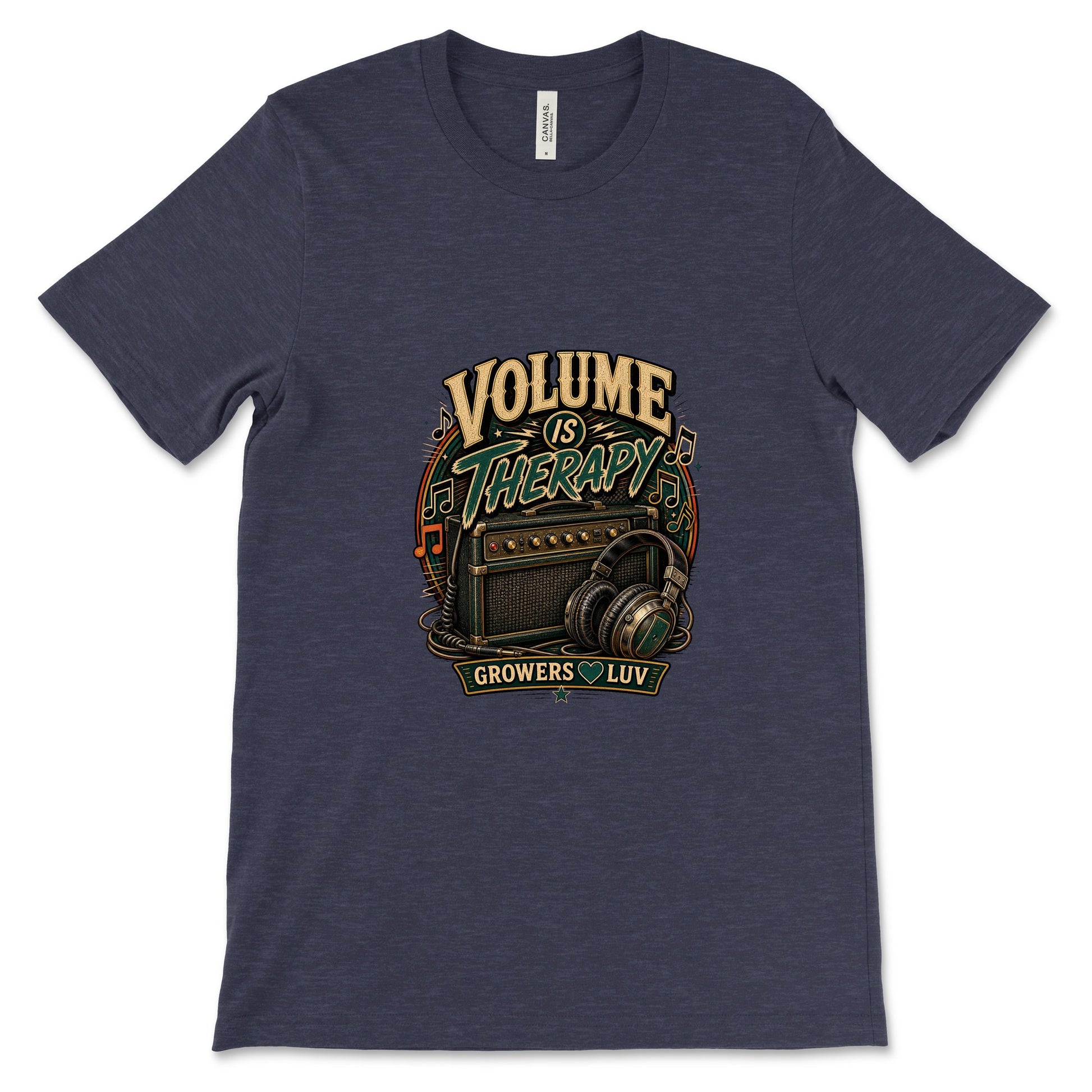 Volume Is Therapy Women's Bella Canvas Graphic Tee in Heather Midnight Navy