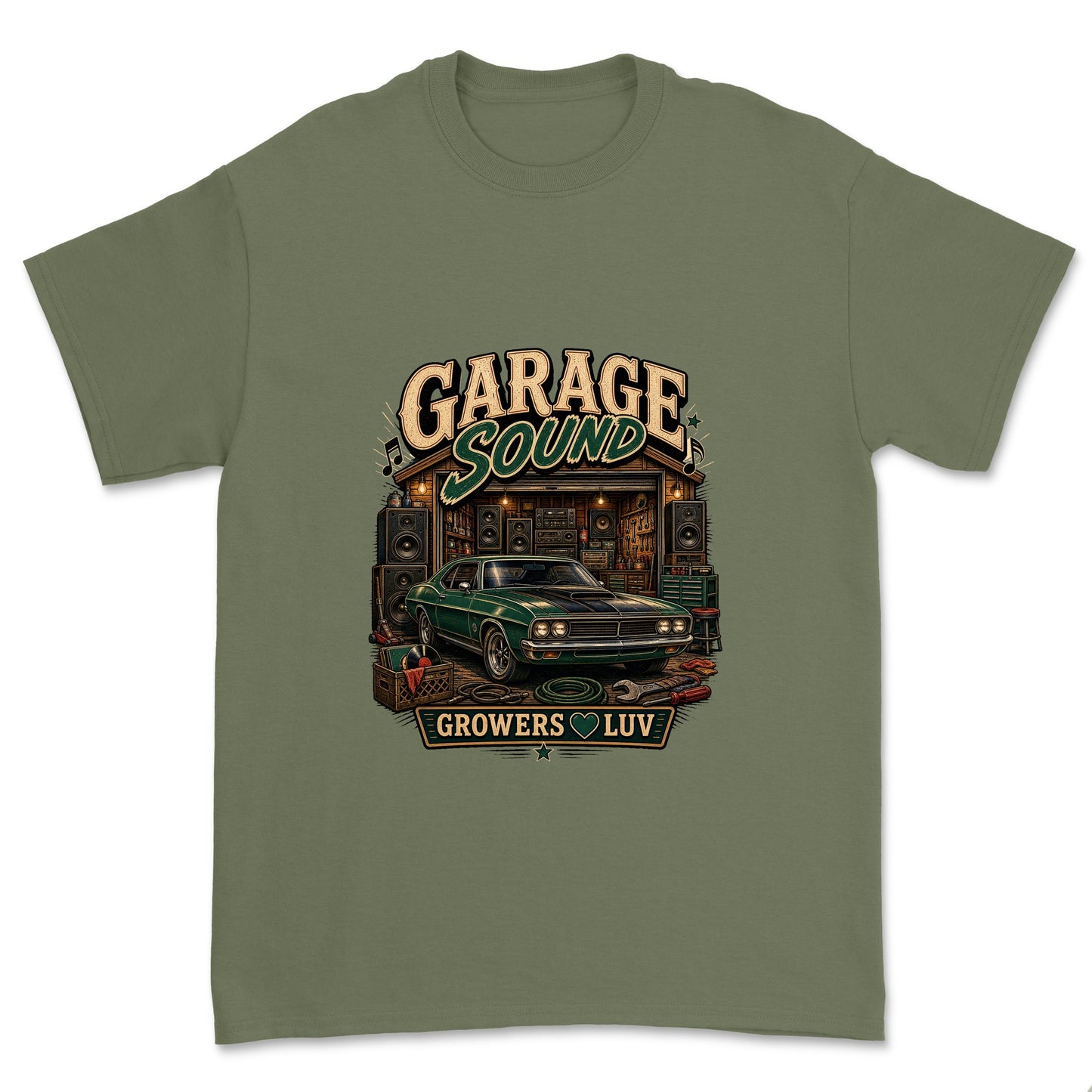 Garage Sound Men's Gildan Graphic Tee in Military Green