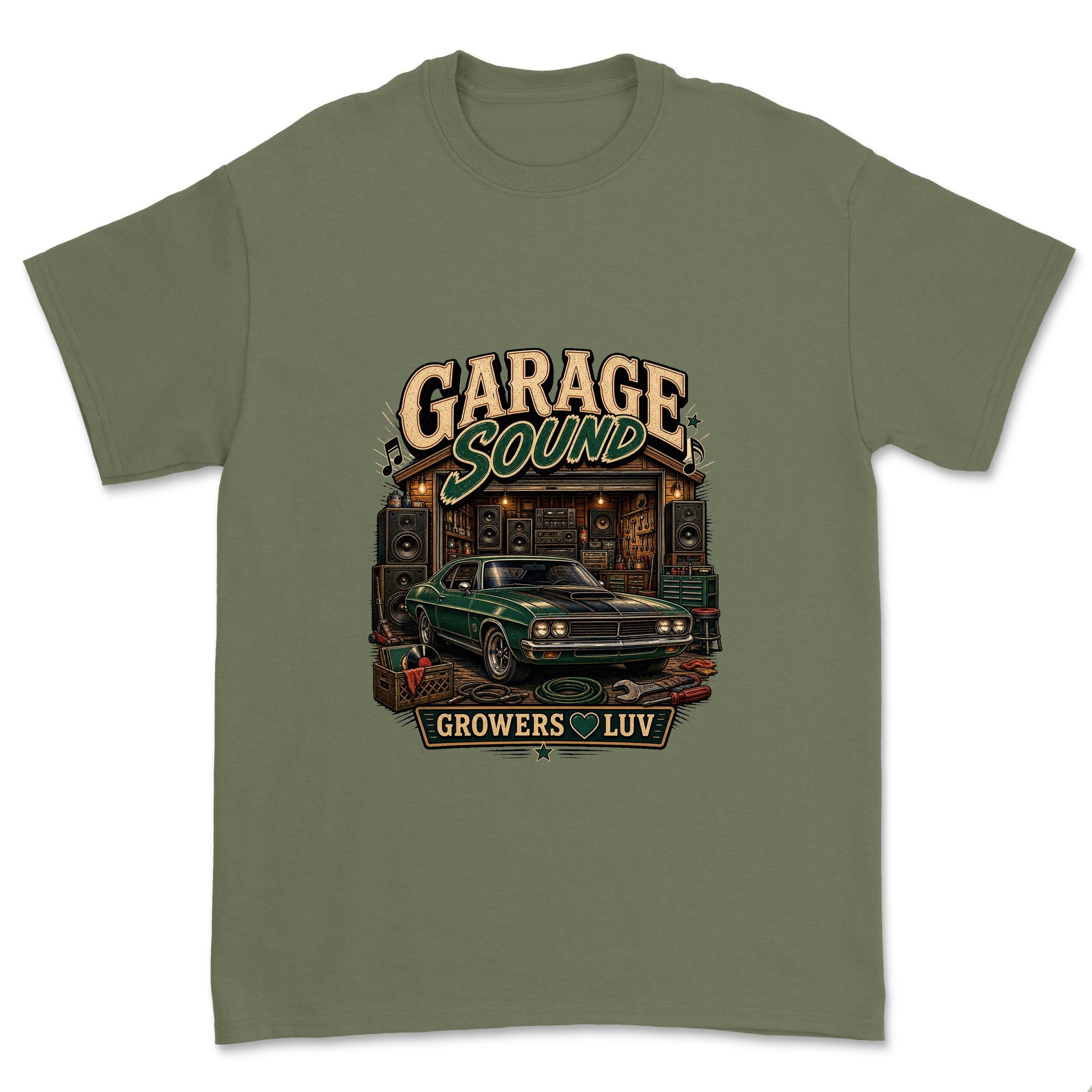 Garage Sound Men's Gildan Graphic Tee in Military Green