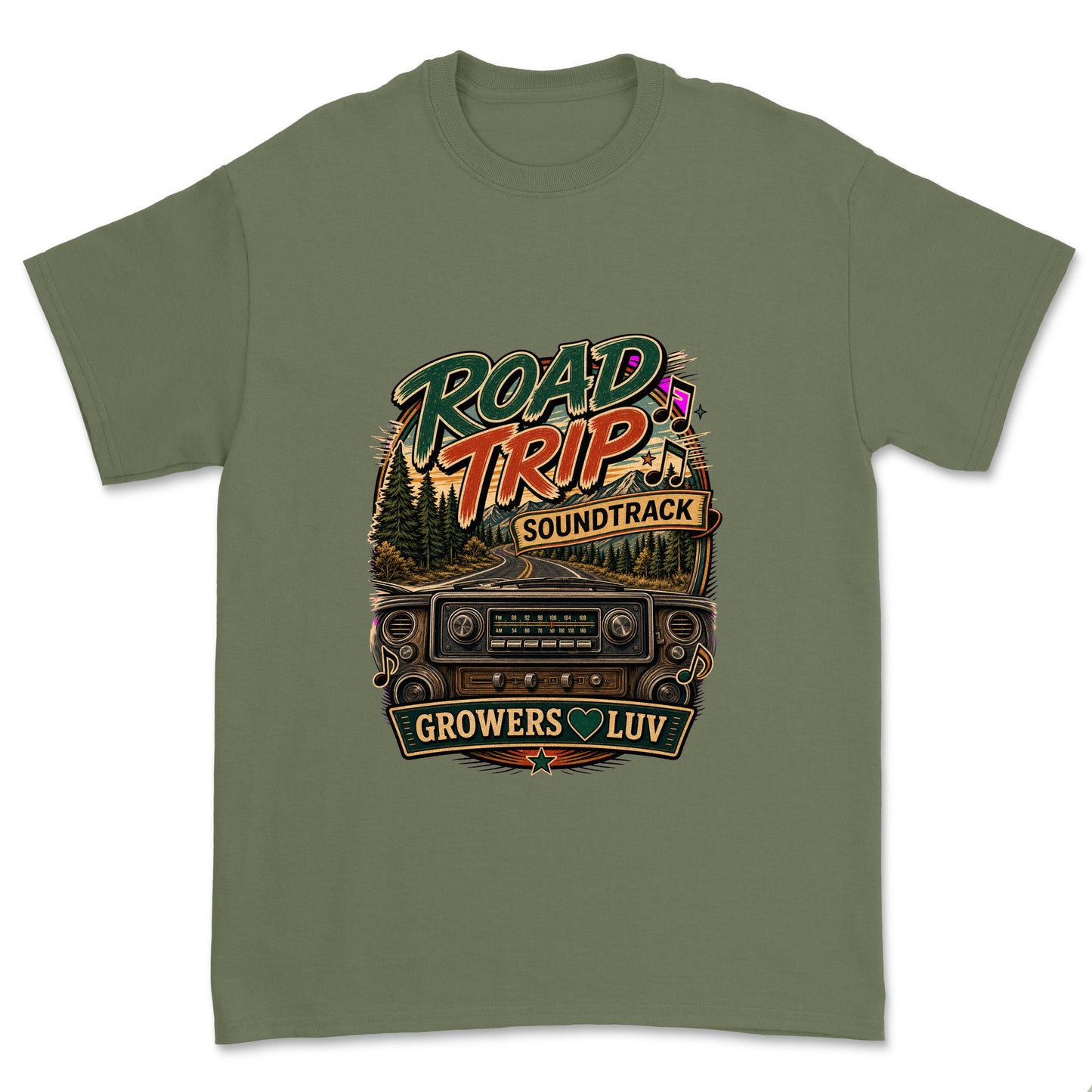 Road Trip Soundtrack Men's Gildan Graphic Tee in Military Green